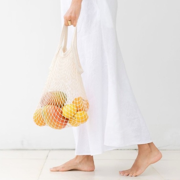 Fishnet French Market Mesh Tote Bag • Beige Cottagecore Prairie Farmhouse - Picture 2 of 6